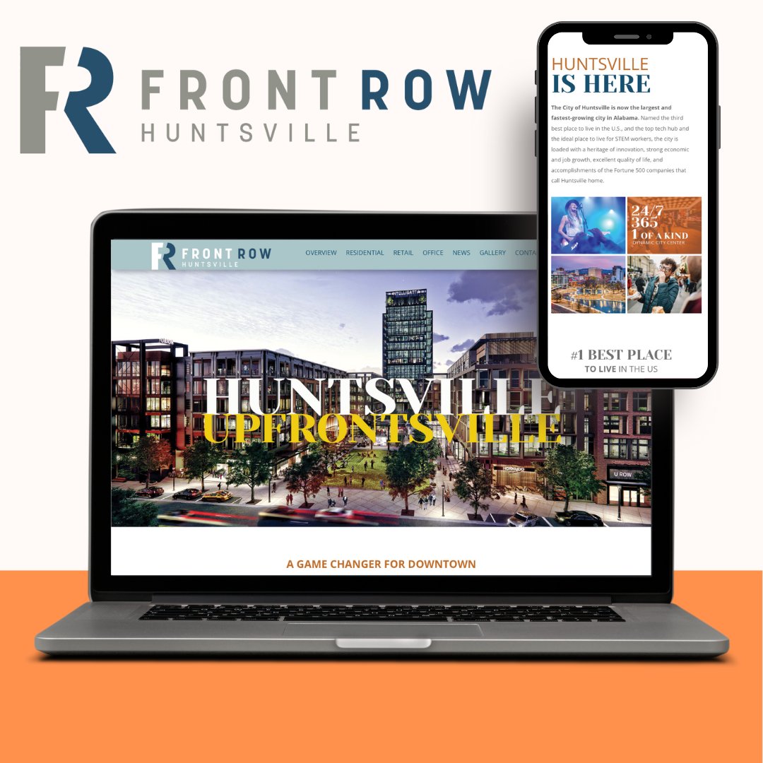WalkerBrands's tweet photo. This month we launched Front Row’s initial website.Front Row will bring unmatched density &amp; innovative design to downtown Huntsville,elevating it to a regional destination to rival neighbors to the north &amp; south. We’re honored to bring their story to life. https://t.co/dmsme9Y9pQ https://t.co/0axSvvnkF7
