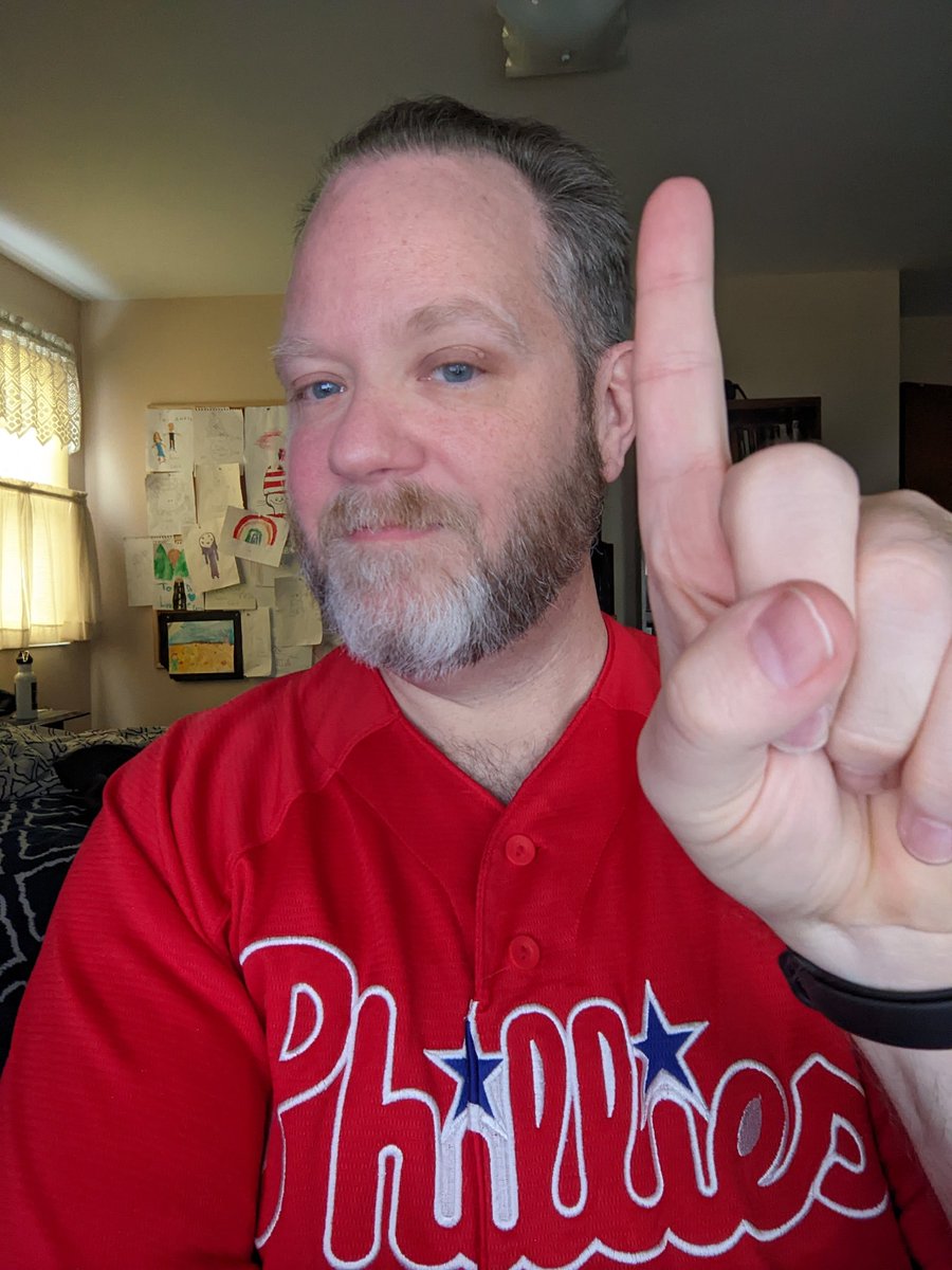 fmarshauthor's tweet photo. I'm just a guy who loves his baseball team and is getting on a call with his Houston ops team at 12:30. #GameOn #RedOctober #GoPhillies! https://t.co/MhUztcSArP