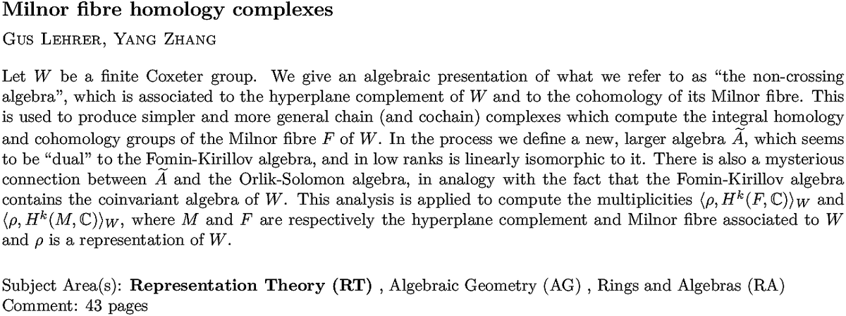 arxiv.org/abs/2210.11645…
G Lehrer, Y Zhang
Milnor fibre homology complexes