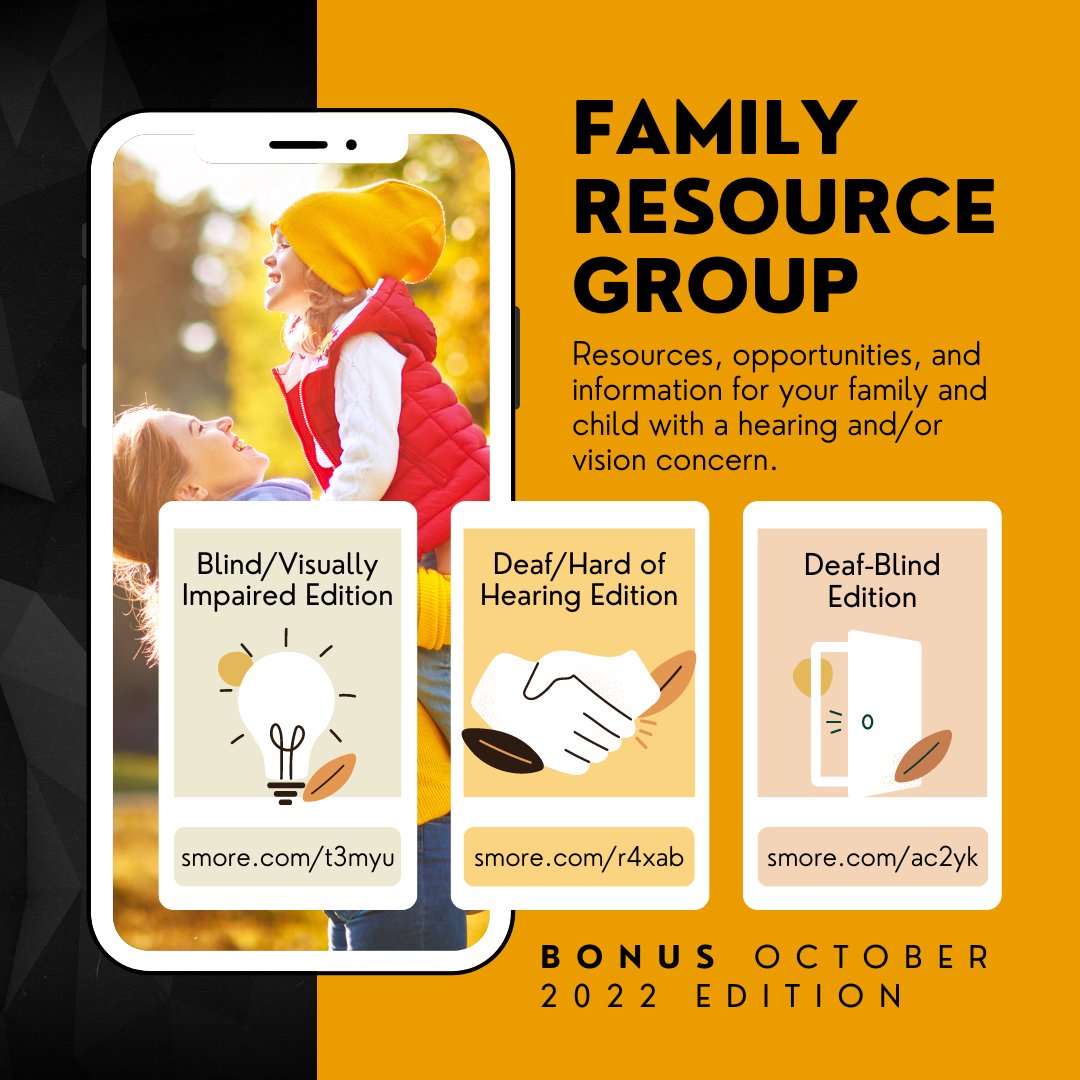 pattanupdates's tweet photo. Check out October’s bonus editions of the Family Resource Group for resources, event information, and opportunities for your family and child with a hearing and/or vision concern! Read now:
BVI: https://t.co/NCnhY4H0e7 
DHH: https://t.co/3N43Q7HY9D 
DB: https://t.co/P1oCA0XMuK https://t.co/9TUAtthuxi