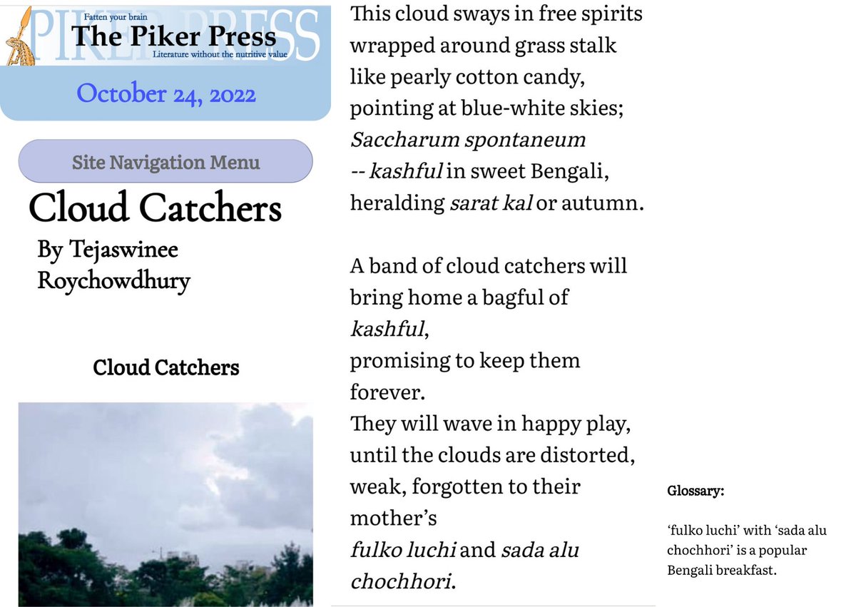 Tejaswinee 💛⚖️🖊 (@tejaswineerc) on Twitter photo I thank <a href="/pikerpress/">The Piker Press</a> and editor, Sand Pilarski, for publishing my poem “Cloud Catchers”. 🤍🙏
pikerpress.com/article.php?aI… I thank <a href="/pikerpress/">The Piker Press</a> and editor, Sand Pilarski, for publishing my poem “Cloud Catchers”. 🤍🙏
pikerpress.com/article.php?aI…