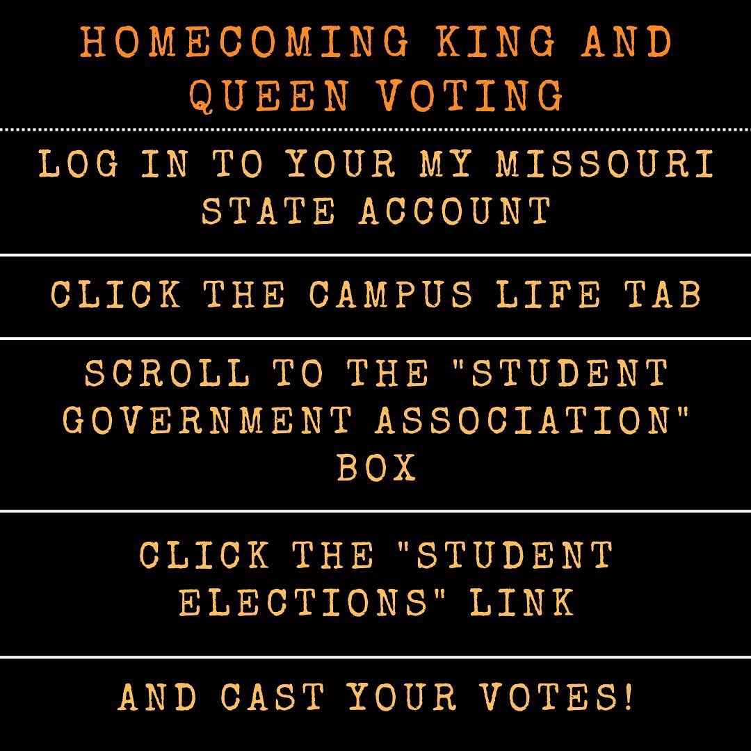 King and Queen elections are officially open! Here are the steps to cast your vote! 

Elections will close on Friday, October 28 at 5pm so make sure to get your votes in now!