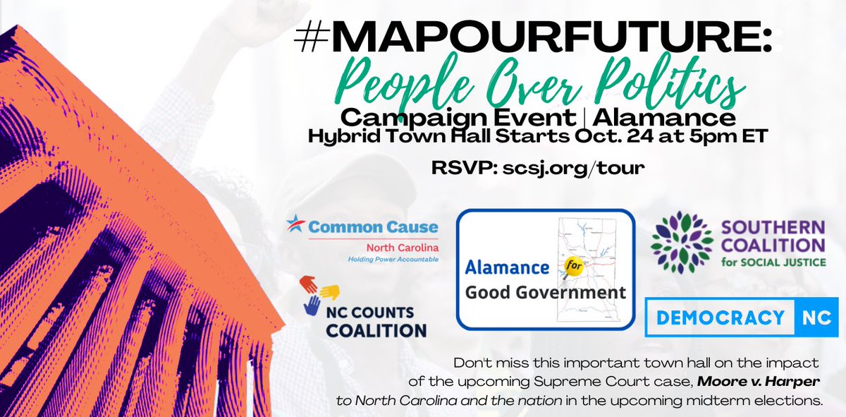 scsj's tweet photo. Alamance County 🗣️ we're heading your way!
Join us tonight in Graham for a #MapOurFuture People Over Politics town hall. RSVP here >>> https://t.co/N1vrECuA22 https://t.co/zYiZYT8qkm