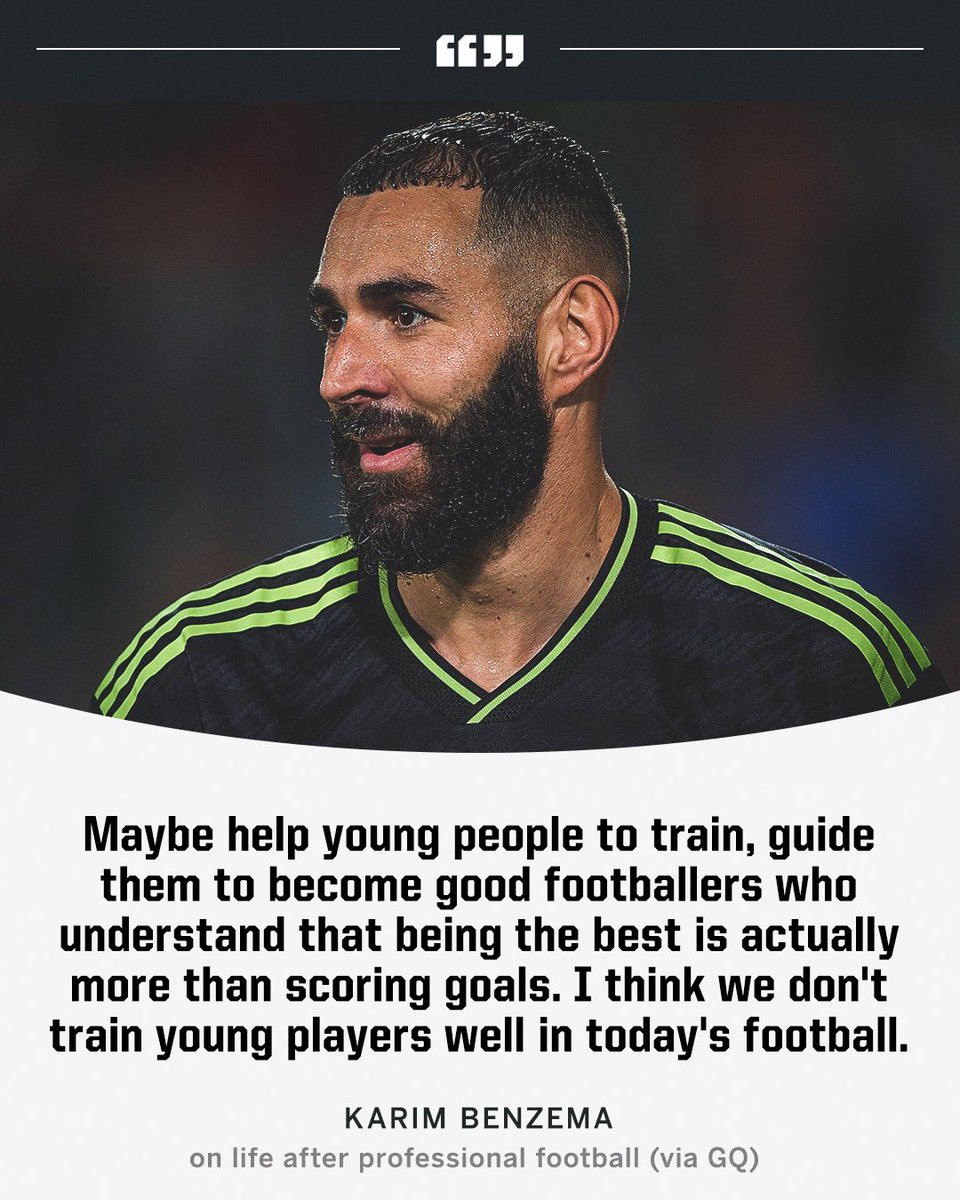 ESPNFC's tweet photo. Benzema wants to teach the next generation that there's more to football than just scoring 🗣️ https://t.co/mMA1Znip2A