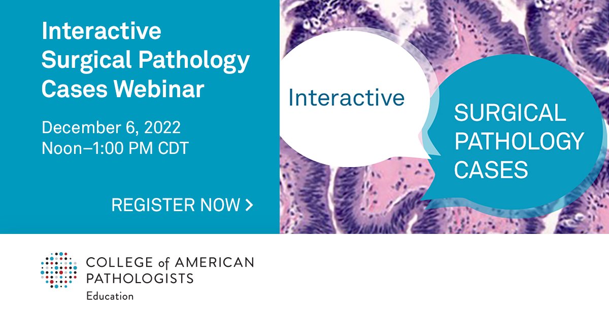 Pathologists's tweet photo. Join our expert faculty in an interactive live, 60-minute, CME webinar. Several GI cases will be shared, and attendees will have the opportunity to consult and interact with one another to reach an accurate diagnosis. Register now.

https://t.co/8iZdSXTMnN https://t.co/prZj382qlZ
