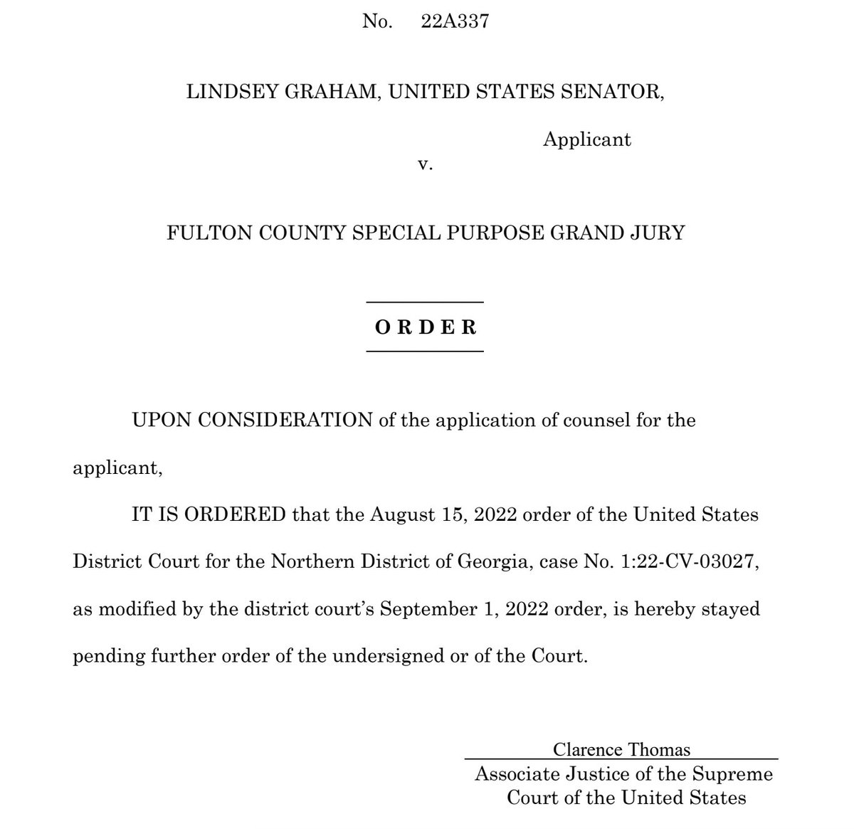 Sen. Lindsey Graham gets at least temporary reprieve from Justice Clarence Thomas as the Supreme Court considers the South Carolina Republican's request to halt Georgia grand jury testimony.

Response from state prosecutors due at high court on Thursday.