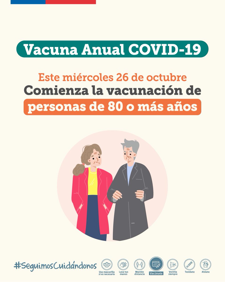 ximenaguilera's tweet photo. Porque #SeguimosCuidándonos, desde el miércoles 26 de octubre se incorporan al proceso de inoculación con vacuna bivalente #COVID_19 todas las personas de 80 años y más, sumándose al personal de salud y personas inmunosuprimidas ⬇️ https://t.co/kALWTt9eN1