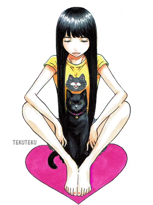 #あなたの伏し目がちを見せてください  #あなたの目線外し絵を見せてください 黒にゃんはガン見ニャ~ #オリジナルイラスト  