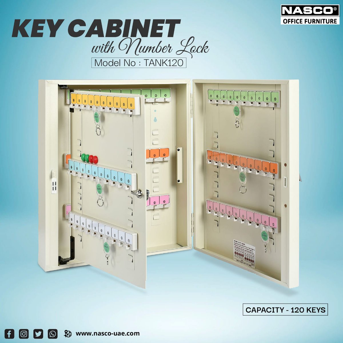 Product : Keycabinet with Number Lock
Model No : TANK 120
Capacity : 120 Keys

#officefurniture #furnitureoffice #furnitureforoffice
#officedeskfurniture #officedesignfurniture
#officeworkstationfurniture
#officefurnituretrends #officefurnituredesign
#officefurnitures #keycabinet