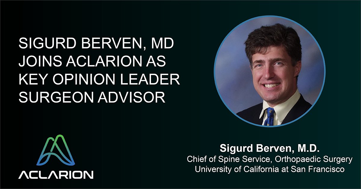 aclarioninc's tweet photo. Sigurd Berven MD, Chief of Spine Service, Orthopaedic Surgery at UCSF is joining the effort to bring greater clarity to the diagnosis of discogenic pain as a key opinion leader through the Aclarion KOL program. https://t.co/5BTK28H4C9
#ACON #ACONW #nasdaq #spine https://t.co/P0v9OovUMD