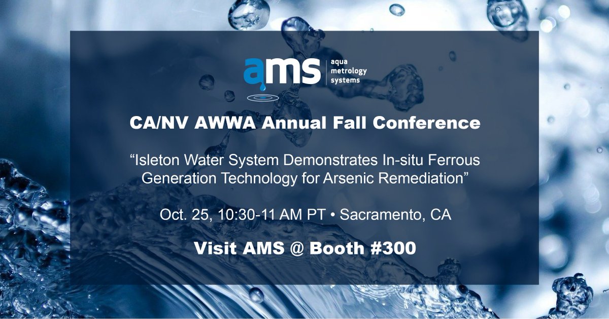 AquaMetrology's tweet photo. Attending the @CANVAWWA Annual #Conference? Stop by AMS Booth #300 to learn about our fully automated SafeGuard H2O in-situ electro-generated reagent technology which offers facilities an efficient &amp; affordable solution for the removal of inorganic &amp; trace metal #contaminants. https://t.co/nr3BTDc4uc