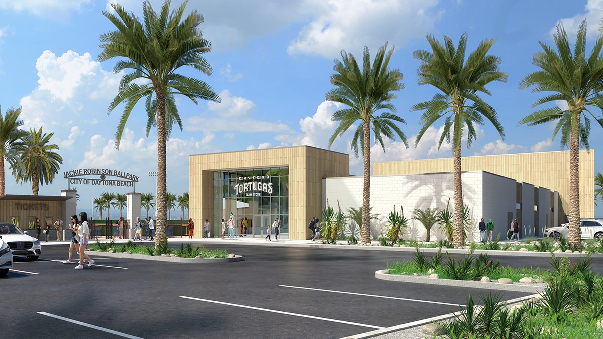 msa__design's tweet photo. We have been partnering with the @daytonatortugas on exploring updates to the historic Jackie Robinson Ballpark.

#msadesign #msasport #enduringimpact #daytonabeach #daytonatortugas #baseballhistory #baseballarchitecture #ballparkarchitecture #jackierobinson #3drendering #wip https://t.co/vBYJd7k7rS
