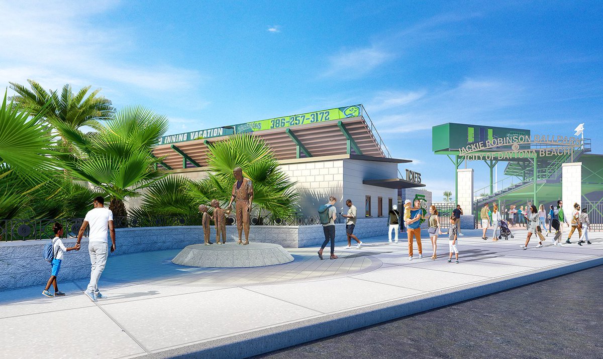 msa__design's tweet photo. We have been partnering with the @daytonatortugas on exploring updates to the historic Jackie Robinson Ballpark.

#msadesign #msasport #enduringimpact #daytonabeach #daytonatortugas #baseballhistory #baseballarchitecture #ballparkarchitecture #jackierobinson #3drendering #wip https://t.co/vBYJd7k7rS
