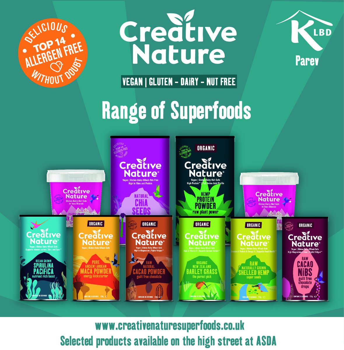 KLBDkosher's tweet photo. Superfoods, including chia seeds, spirulina, maca and cacao powders from @CreativeNature are #KLBD #kosher

For full details see https://t.co/4Wlhii8nYY
Selected products available from @Asda

#macapowder #cacaopowder #chiaseeds https://t.co/IeKgNvygdw
