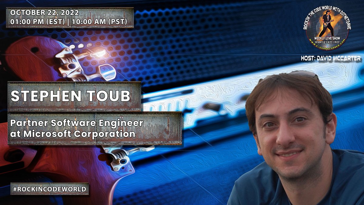 Rockin' the Code World: Special Guest Stephen Toub. Don't miss this informative episode with @stephentoub. I learned a lot and you will too! dotnettips.wordpress.com/2022/10/10/roc… @CSharpDotTV @dotnet #dotnet #dotnet7 @realDotNetDave