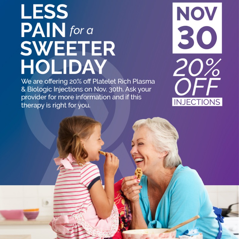 OASWO's tweet photo. All PRP &amp; Biologic Injections are 20% off Nov. 30th!
Check with your provider if this therapy may be right for you.