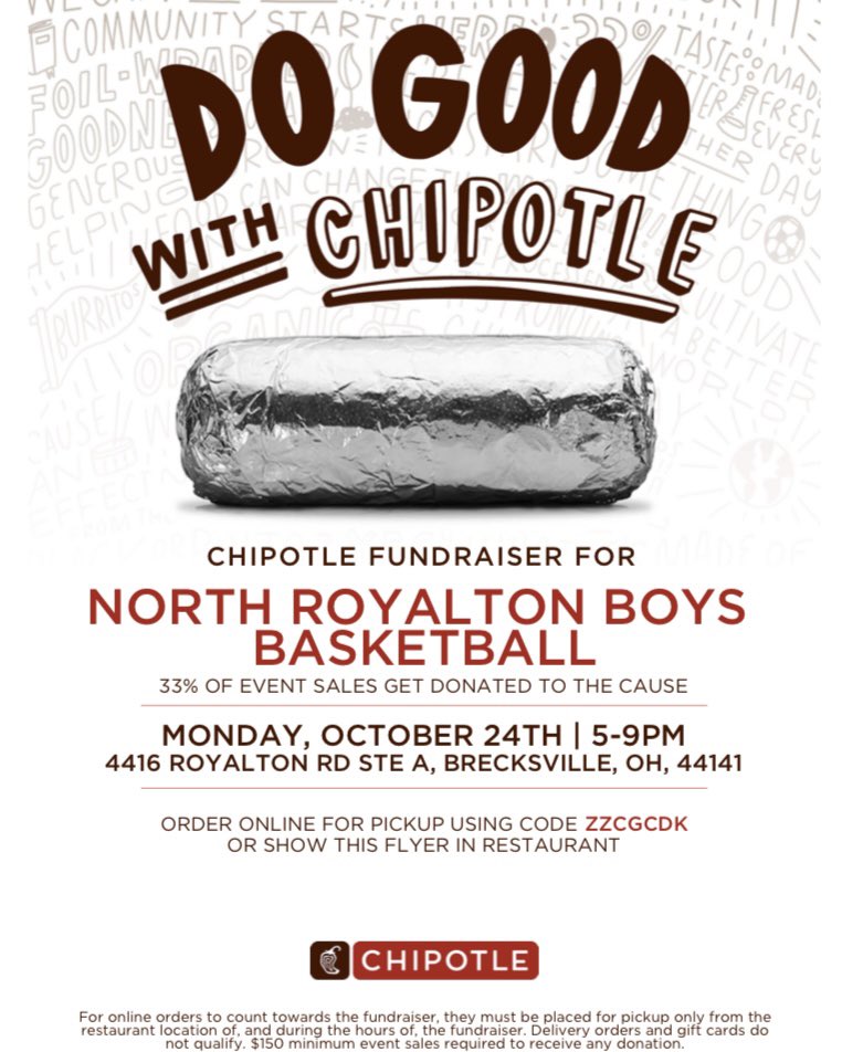 Chipotle fundraiser from 5-9pm today to help raise some money for our program! We appreciate all of your support - GO BEARS!