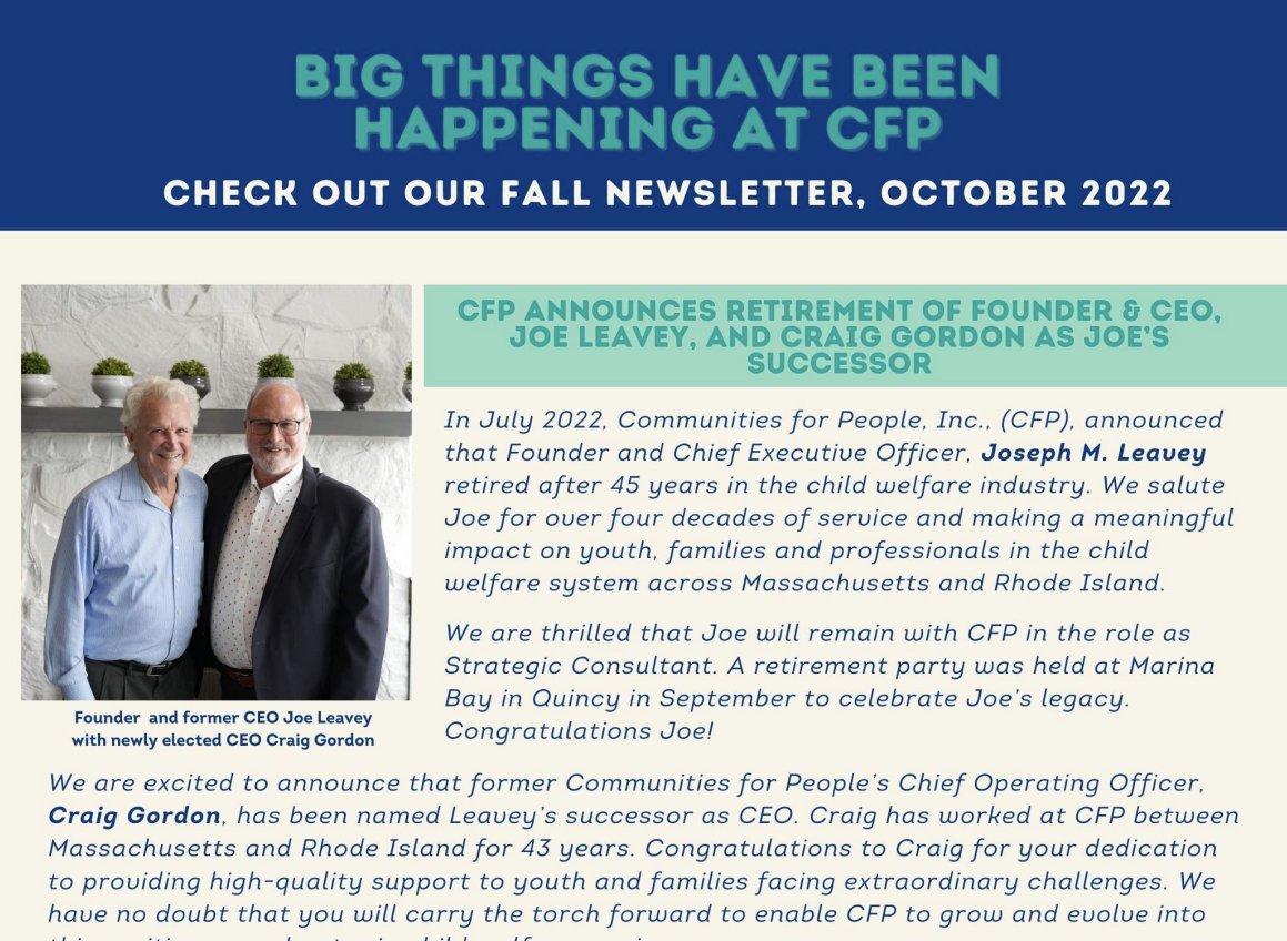 If you missed our newsletter last week, you can see the full newsletter at c4p.org/press. We have a lot of good news to share. Don't forget to sign up, so you don't miss the next one! #fallnewsletter #fostercareyouth #fostercare #CFPnews