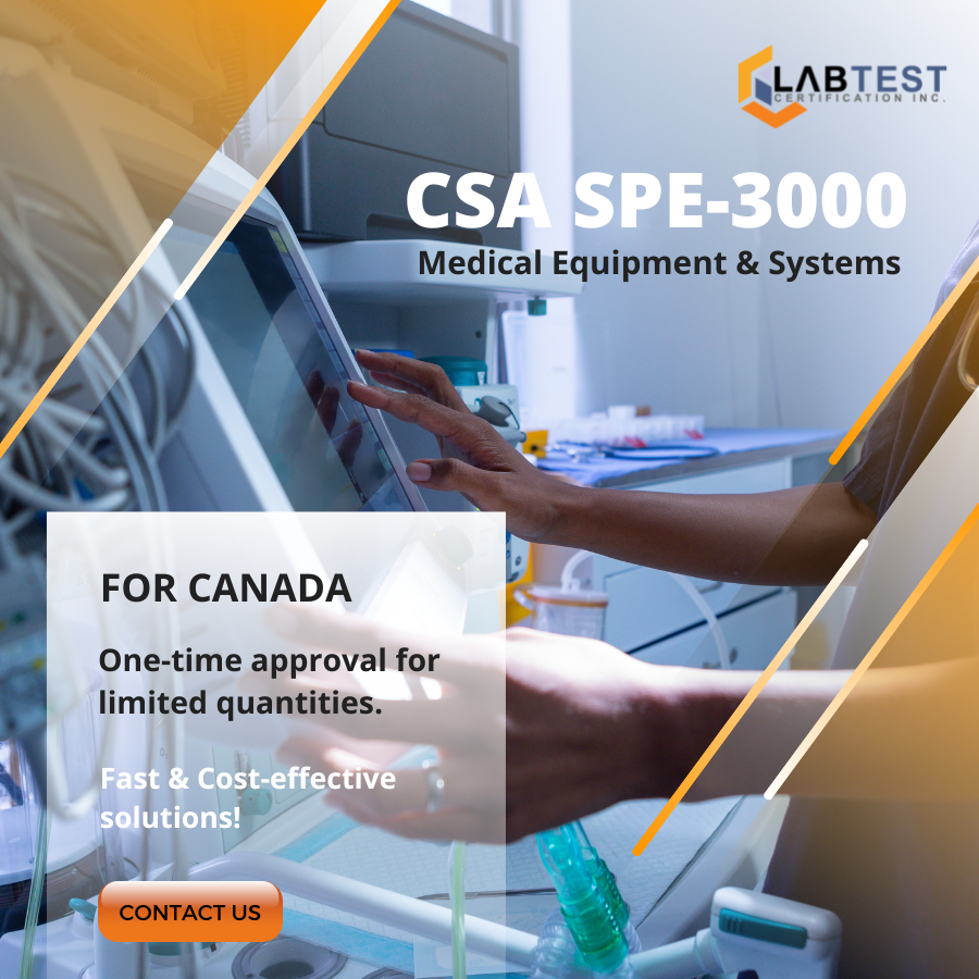 CSA SPE-3000 offers a fast and cost-effective solution for limited quantities of Medical Electrical Equipment & Systems required to meet Canadian standards when certification is not practical. 
labtestcert.com/csa-spe-3000/
 
#MedicalEquipmentTesting #fieldevaluations #producttesting