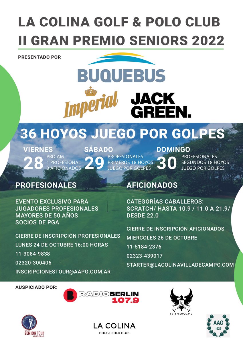 LaColinaGolf's tweet photo. Últimos días de reserva para inscribirse en LA COLINA GOLF &amp; POLO CLUB II GRAN PREMIO
Hace tus reservas a través de nuestra pagina: 
https://t.co/SfSCkp2dYo
Para más información: Whatsapp.
(011) 15-5184-2376
Te esperamos! https://t.co/4QLP7khOHG