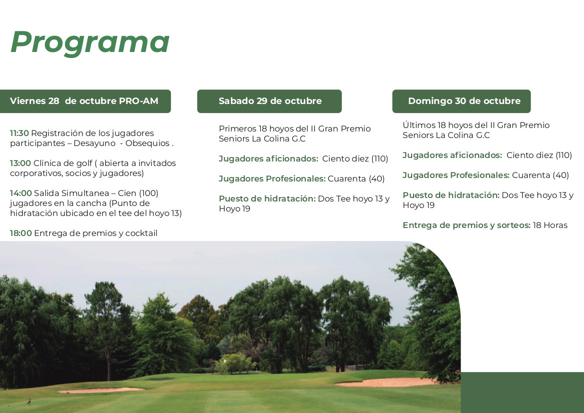 LaColinaGolf's tweet photo. Últimos días de reserva para inscribirse en LA COLINA GOLF &amp; POLO CLUB II GRAN PREMIO
Hace tus reservas a través de nuestra pagina: 
https://t.co/SfSCkp2dYo
Para más información: Whatsapp.
(011) 15-5184-2376
Te esperamos! https://t.co/4QLP7khOHG