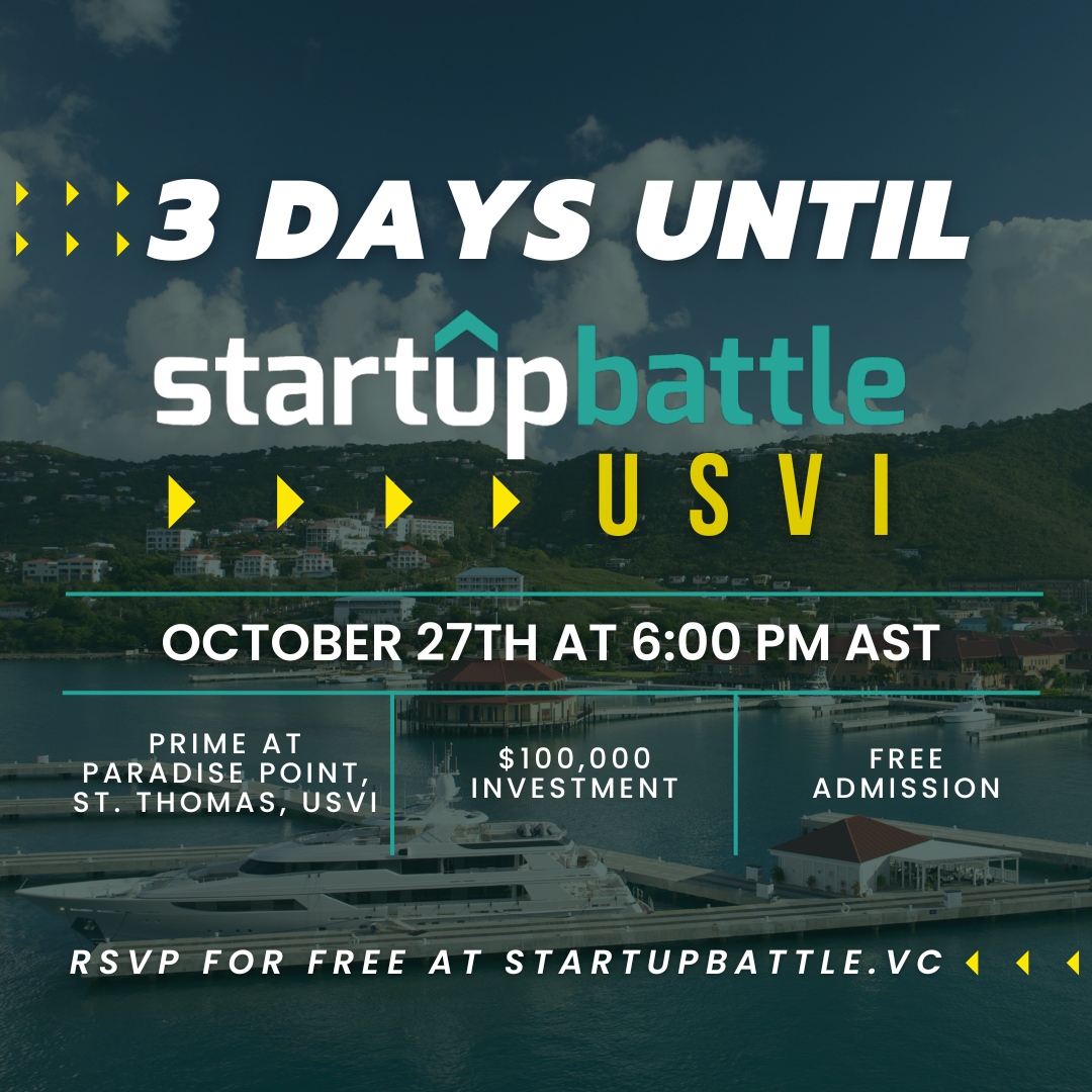 Startup Battle USVI is in just 3️⃣ days.⁠
⁠
We will have:⁠
💥 5 finalists pitching⁠
💥 Lots of rap music⁠
💥 An exclusive concert with <a href="/Busspipe/">Pressure Busspipe</a>⁠
💥 Networking⁠
💥 and so much more!⁠
⁠
Grab your free tickets today at ⏩️ startupbattle.vc!
