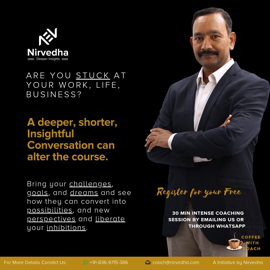 Great coaching requires a great conversation. Moreover, though both people would benefit from an ample time, however, much can be achieved in 30 minutes over a cup of coffee.
nirvedha.com/coffee-with-co…
