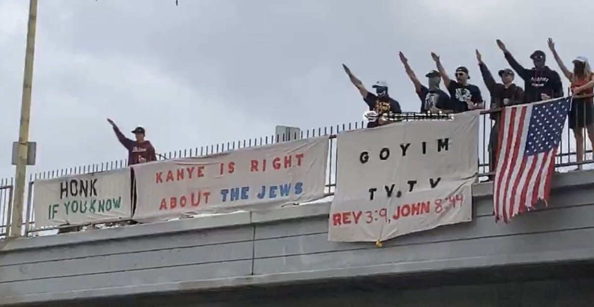 gabheyman's tweet photo. @KimKardashian when are you going to denounce your ex’s antisemitic comments? This sign over the 405 right in your hometown in LA. You are Armenian - both our cultures suffered genocide. Speak up!  Use your influence! https://t.co/Zb2Bir1cdt