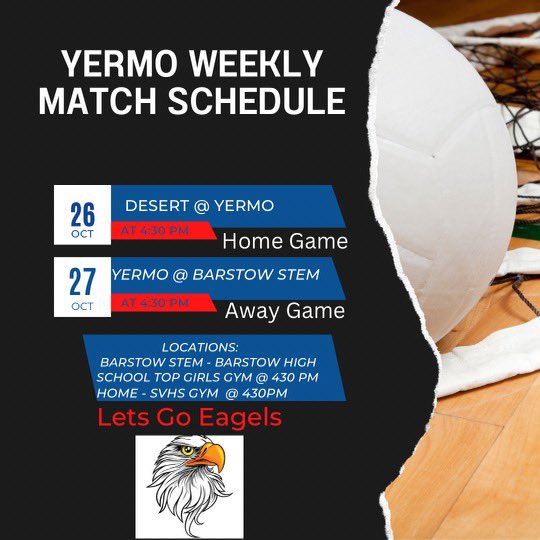Yermo_Eagles's tweet photo. Only girls games this week. Come support the team at our home game on Wednesday. #avideagles #TheSilverValleyWay #volleyball https://t.co/wNgTKti4vJ