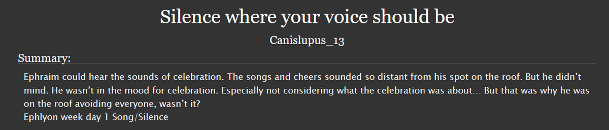 Canislupus169's tweet photo. This is my first time posting a fic on here but uhh yeah I wrote something for #Ephlyonweek
https://t.co/Zd4BUDwldt https://t.co/YNGcZiYLJI