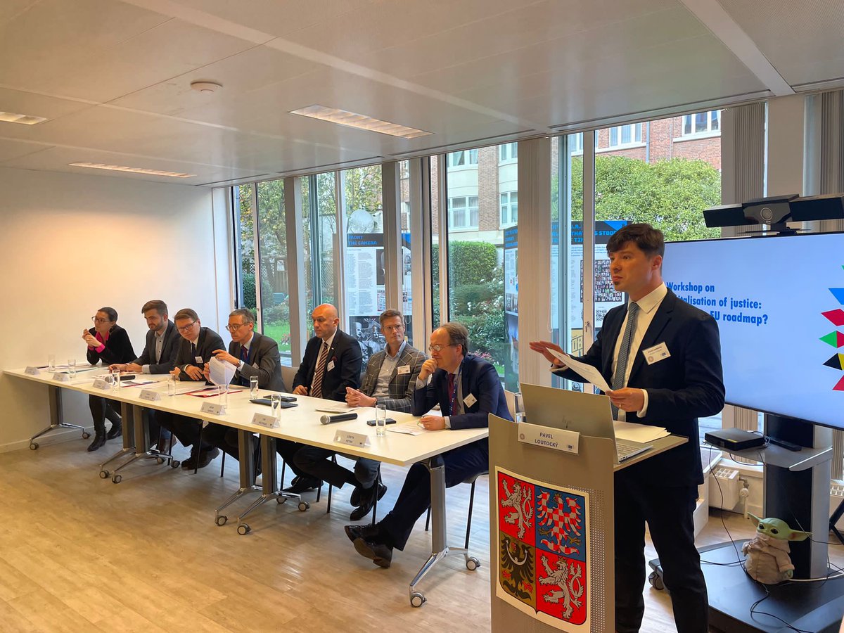 CZtoEU_Brussels's tweet photo. Let's talk e-justice! ⚖️💻 #EU2022CZ starts talks about a possible roadmap for digitalisation of justice at a workshop organised today together with the @EU_Justice. https://t.co/VQVU7hmkeb