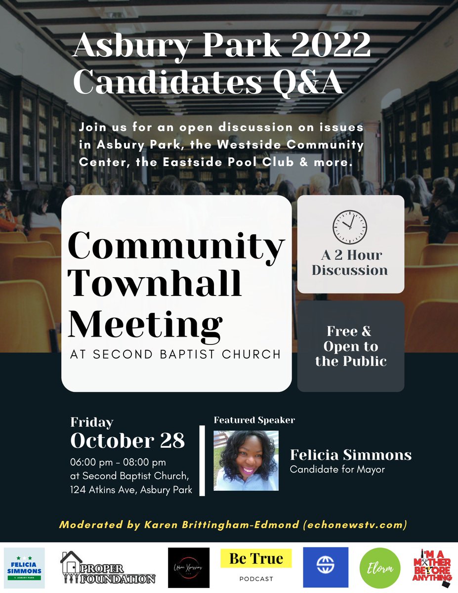 Simmons4AP's tweet photo. 🚨 Join us for a Community Townhall Meeting Friday, Oct 28 (6:00 PM - 8:00 PM) at Second Baptist Church (124 Atkins Ave, Asbury Park) All are welcomed!
#apwithaplan #ImNotNewToThis #wehaveaplan #forthepeopleofap #bythepeopleofap https://t.co/nbeT0x0hU5
