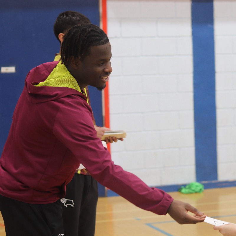 DCCTOfficial's tweet photo. October half term coaching began today, and Under 21 players @will_gp10 and @osazeeaghatise popped by! 👋

It marks the start of our new Rams Family Support project, with free places available for children in receipt of free school meals, along with recipe bags to take home 🍏