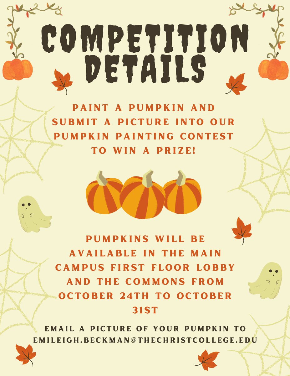 Get ready for Halloween with SNACC and Student Congress!🎃🍕

Grab a pumpkin any day this week and decorate it to be as scary or cute as you like!

On October 31st from 11-2 we will have a Halloween party with pizza to eat and Hocus Pocus to watch while we paint our pumpkins!