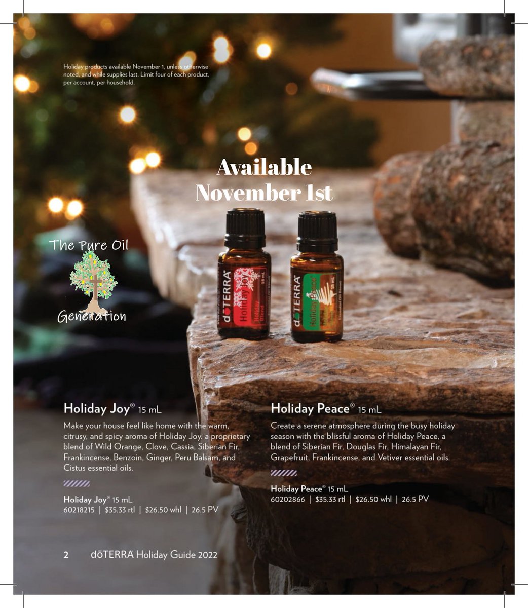 Pureoilgen's tweet photo. 🎄doTERRA 2022 Holiday Gift!!🎄 
Back by popular demand - 2 of our customers favorites - Holiday Joy and Holiday Peace Essential Oil Blends.

If you have any questions click here:  https://t.co/MFcIEe5RSX
#doterraessentialoil #pureoilgeneration #ichoosedoterra #holiday #gifts https://t.co/AZ4z2Ikex5
