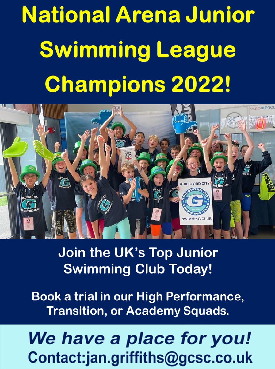 guildfordcitysc's tweet photo. National Arena Junior Swimming League Champions 2022!

Join the UK’s Top Junior Swimming Club Today!

Contact: jan.griffiths@gcsc.co.uk

#GuildfordCitySwimmingClub #SEPerformanceCentres #Team #Surrey #Phelps #KitKabin #Swimming https://t.co/1Sr5X8wgjt
