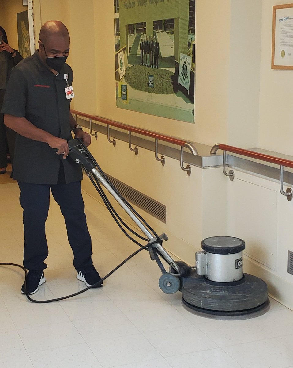 SedrickOConnor's tweet photo. Celebrating our amazing EVS team!!  Chief People Officer, Shaun, shows off his impressive floor care skills. @ElizabethBondi @AngelaGP_NY @JuanOriach_NYP @ManuelR_NYP @shaunesmithesq @NYPHVH @ChristineMHold1 @ChristineLamps https://t.co/TdHFynWMUT