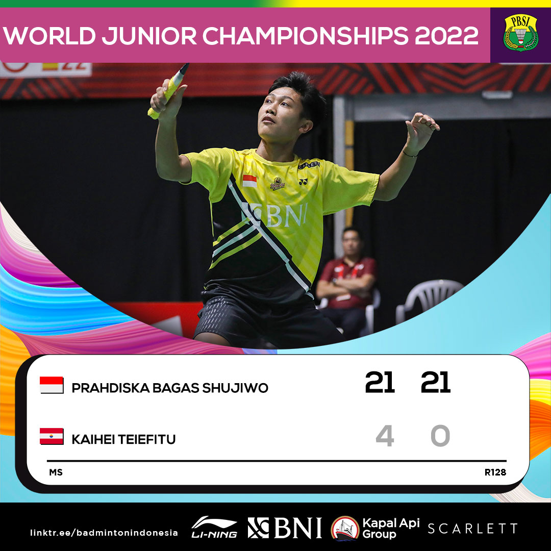 INABadminton's tweet photo. Bagas menutup pertandingan wakil Indonesia hari ini.

Total 17 wakil Merah-Putih lolos ke babak 64 besar. Semangat berjuang lagi besok. 💪🏻🇮🇩

#WJC2022 https://t.co/JVTBmd78Ju