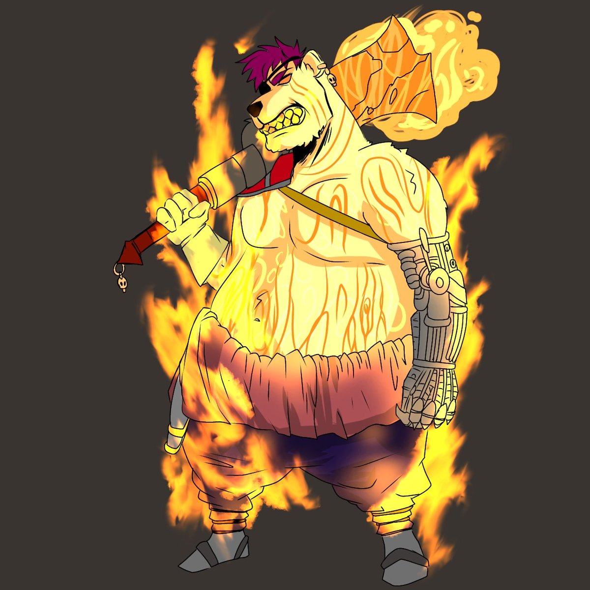 Infernal Blacksmith Bear 🔥 he's open for adoption🐻
a very strong blacksmith who can master the flames of hell with perfection!
nothing can burn his skin🔥🚫and with his ax he can split an island in half

#furry #art #furryartist #furryartwork #furryart #furrygirl