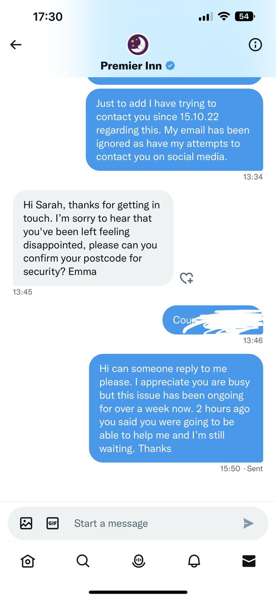 SarahHa50632570's tweet photo. @premierinn any chance someone will get back to me today. Been waiting almost 4 hours now (I mean it’s nothing compared to 9 days but I was hopeful someone would help me!) https://t.co/otd5PAIBNQ