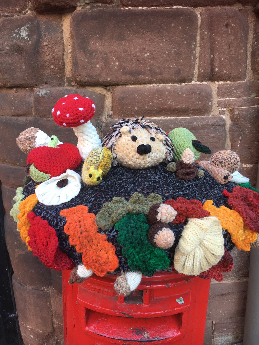 Fab pillar box #crochet toppers in #RossOnWye! #Autumn #Halloween