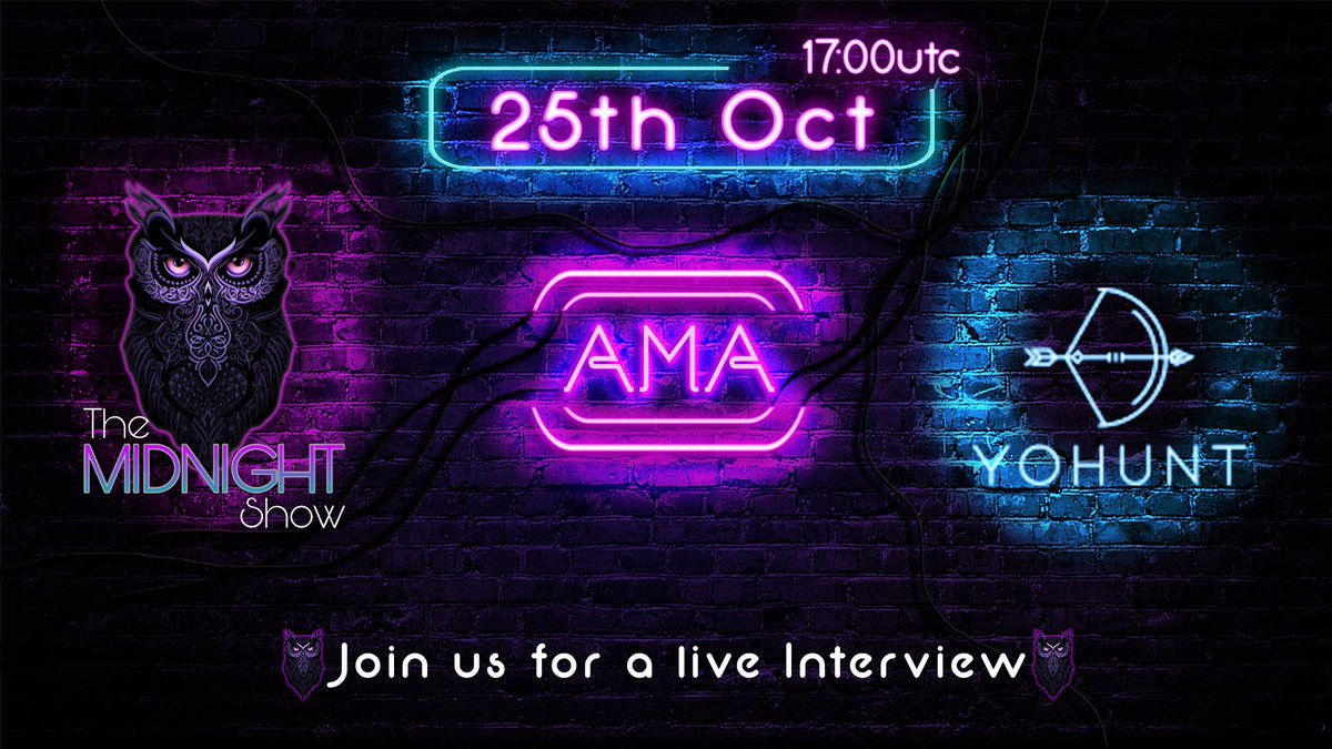 Interview with <a href="/YoHuntGame/">YoHunt</a> Come to join us at 17 UTC.

Live Interview.. please join us on the telegram channel t.me/TheMidnightShow where you can ask questions on the latest events and news.

#cryptocurrency #CryptoNews #YoHuntGame #Crypto #ItsTheMidnightShow