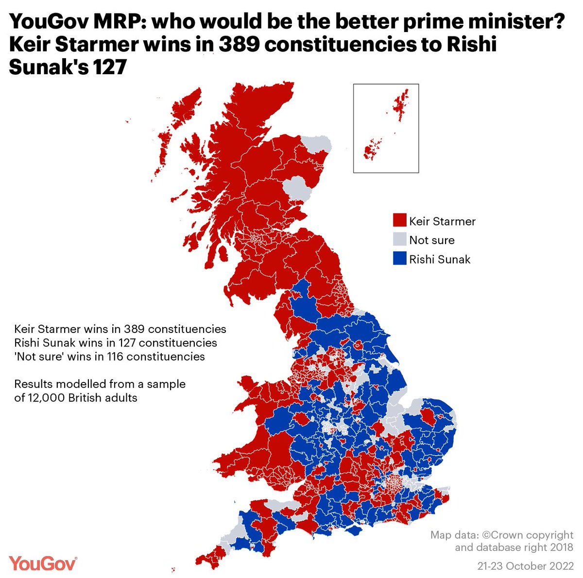 YouGov's tweet photo. 'Best PM' results in the Red Wall

Starmer: wins in 31 constituencies
'Not sure': 19 constituencies
Sunak: 0 constituencies

'Best PM' results in the Blue Wall

Starmer: wins in 43 constituencies
Sunak: 10 constituencies
'Not sure': 0 constituencies

https://t.co/WJhHIz2eFm https://t.co/Da2fr7b8Eg