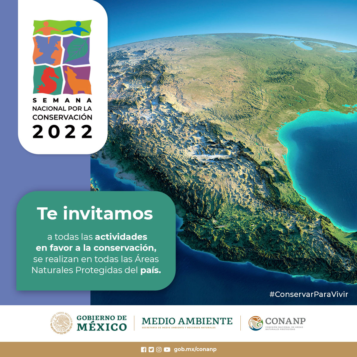 CONANP_mx's tweet photo. La Semana Nacional por la Conservación es una oportunidad para realizar acciones que ayuden a conservar la gran diversidad natural y cultural de México. 😍💚

Participa, tendremos actividades en todo el país. #ConservarParaVivir #SNC2022 🥳🍃🌳🌊🌿🦋🐢🦇🦉🐬🐠🐳🧺🍯🇲🇽 https://t.co/DajXQHSn9J