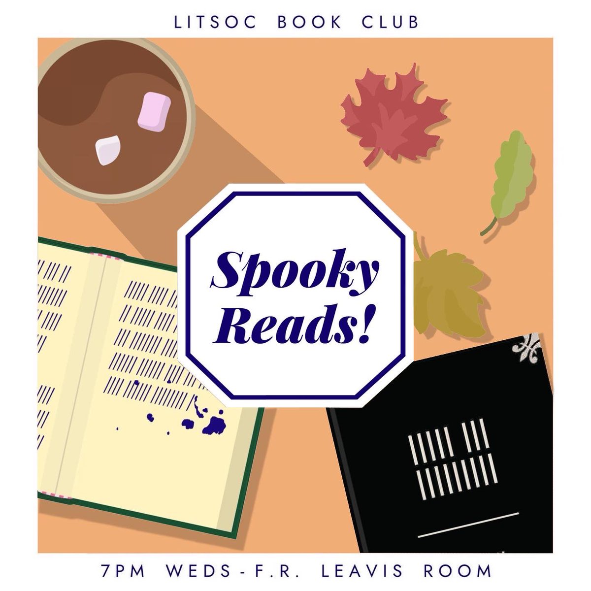 LitSocYork's tweet photo. Hi everyone! This week at book club we’re looking forward to halloween and discussing our favourite spooky reads! Whether it be horror, gothic or just set around the spooky season, we can’t wait to hear your recs. Head to instagram to see some committee recs! https://t.co/6MYJiUyOGH