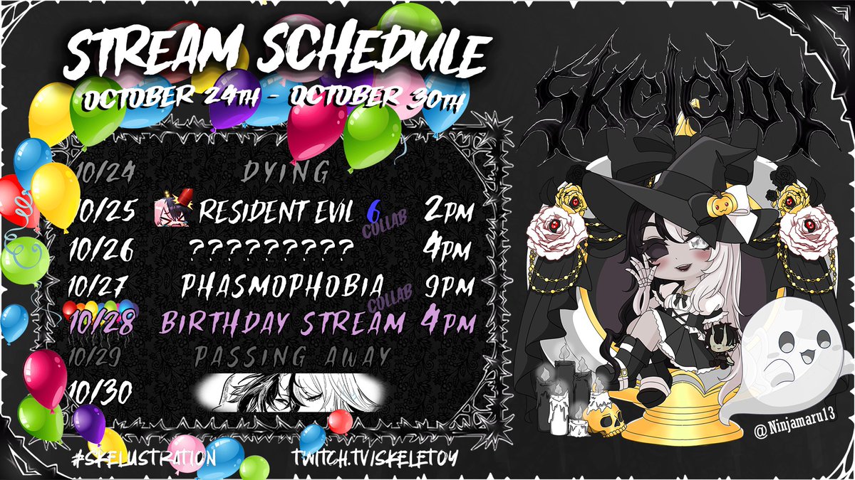 HereLiesElla's tweet photo. IT'S MY BIRTHDAY... week. 🎈 hehe 

Fun stuff planned for the actual day! 👉👈

ᵃˡˡ ᵗⁱᵐᵉˢ ⁱⁿ ᶜᵉⁿᵗʳᵃˡ ᵇᵗʷ

❥𝓣𝓌𝒾𝓉𝒸𝒽: https://t.co/s0gFKqBY9Q
❥𝓓𝒾𝓈𝒸𝑜𝓇𝒹: https://t.co/dHzOPEHuUj
❥𝓣𝒽𝓇𝑜𝓃𝑒: https://t.co/8zHJk6voyo

#skedule #skelelive ┊💀💍 https://t.co/VnyOhAUlPr