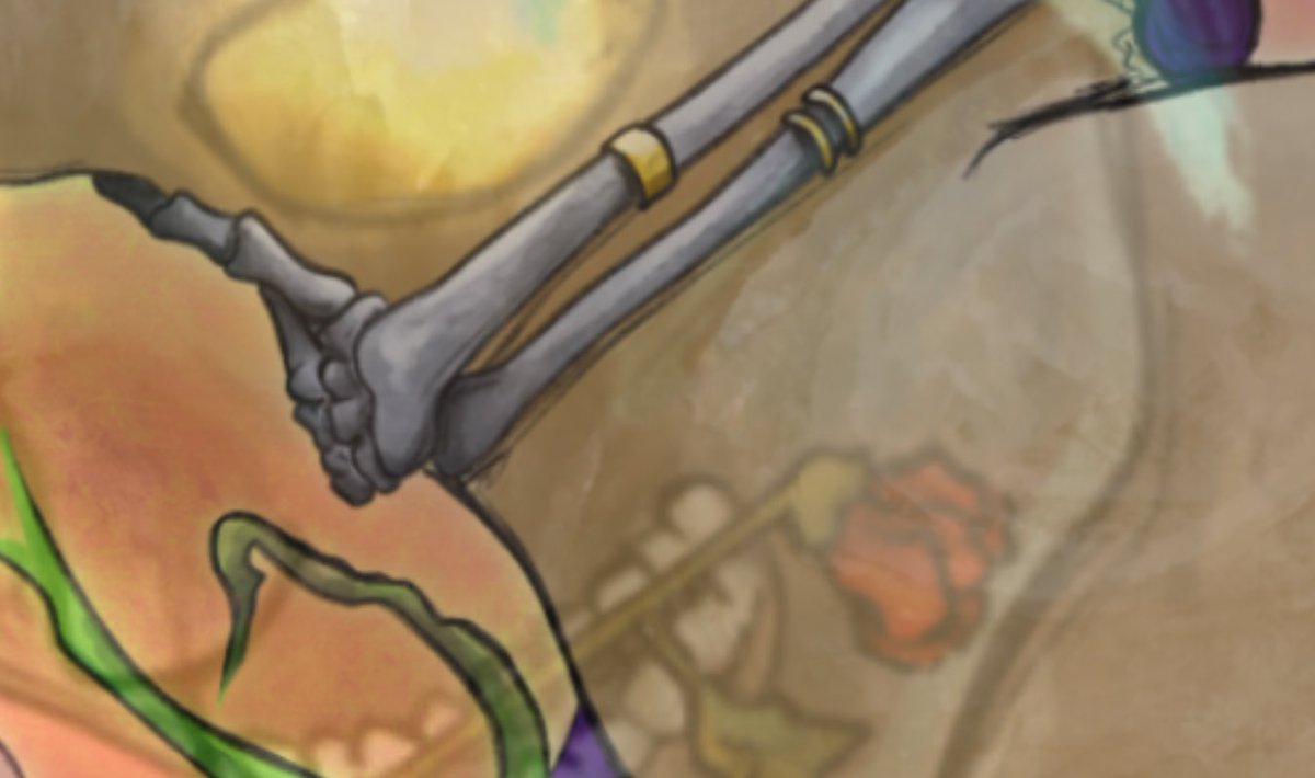 Feathers_of_Red's tweet photo. You make me feel like it's Halloween~~~ 🎶☠️🌱🎶 A cryptic little preview of my piece for the @TZServerZine #ThanZag #Hades #FanZine https://t.co/flqURD3sQl