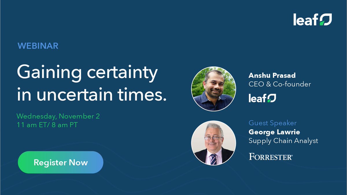 Join us November 2 for a discussion on transportation uncertainty and how collaboration can build a smarter supply chain. Hear from Leaf CEO <a href="/anshup/">Anshu Prasad</a> and guest speaker George Lawrie, Supply Chain Analyst at Forrester. us06web.zoom.us/webinar/regist…