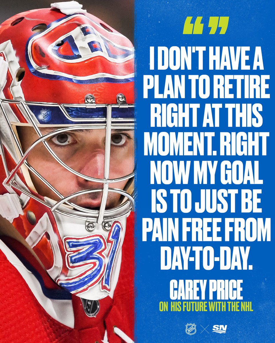 Sportsnet's tweet photo. Carey Price says he has no current plans to retire from the NHL. https://t.co/NBzPO5iygf