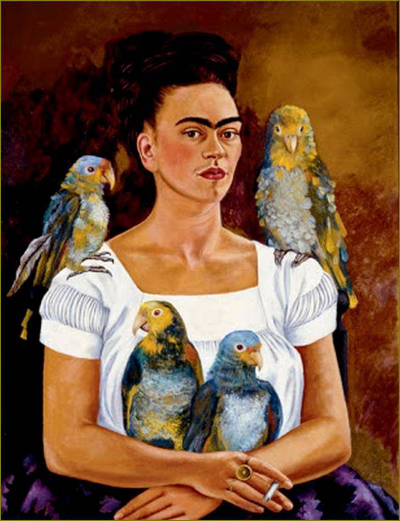 .. mi abituai a guardare il mondo con cento occhi, anziché con i miei due soli, e a sentire nella mia testa cento pensieri diversi, anziché il mio solo pensiero. Sebastiano Vassalli #LaMagiaDeiColori #CasaLettori Frida Kahlo Yo y mis pericos